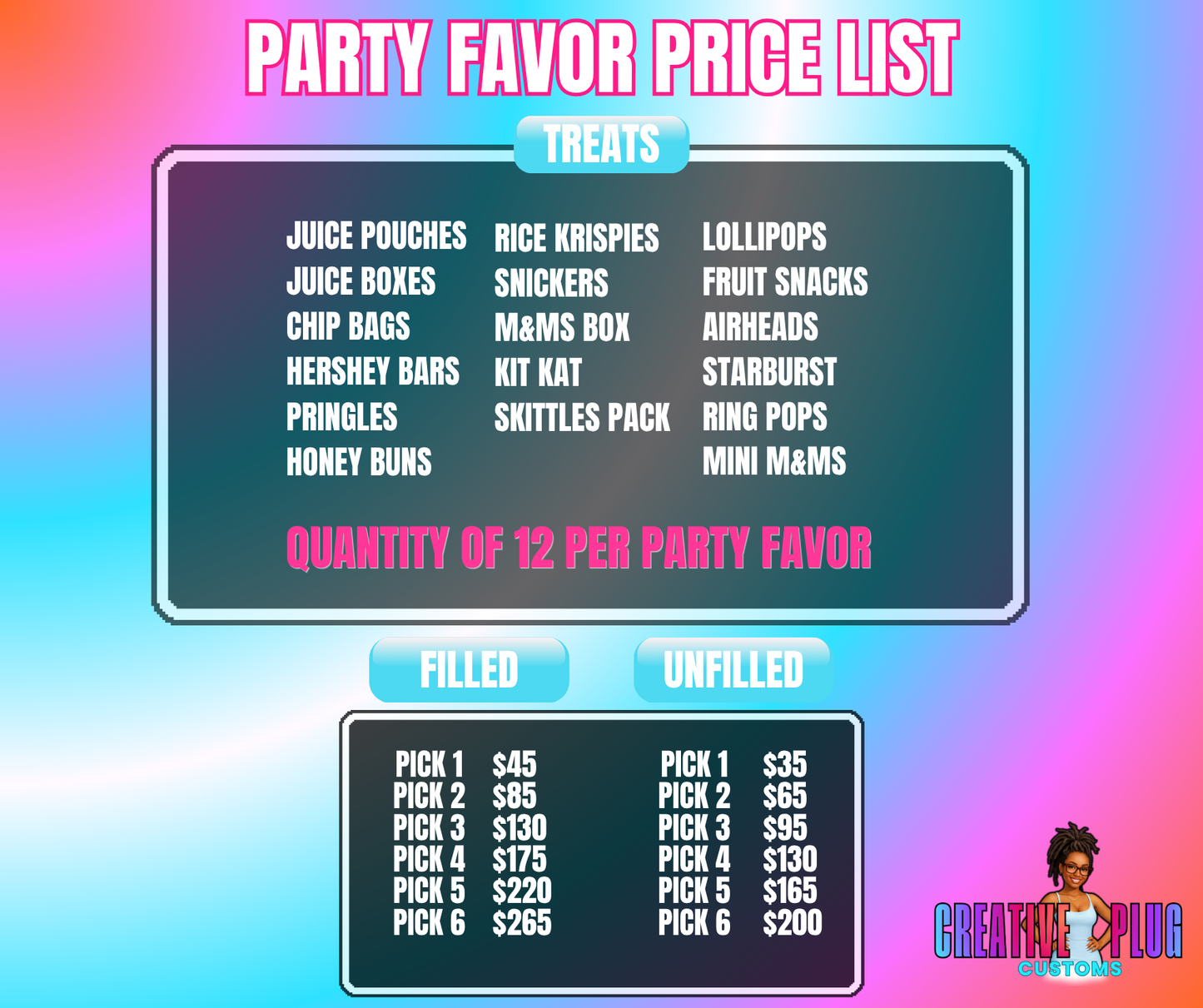 Filled Custom Party Favors